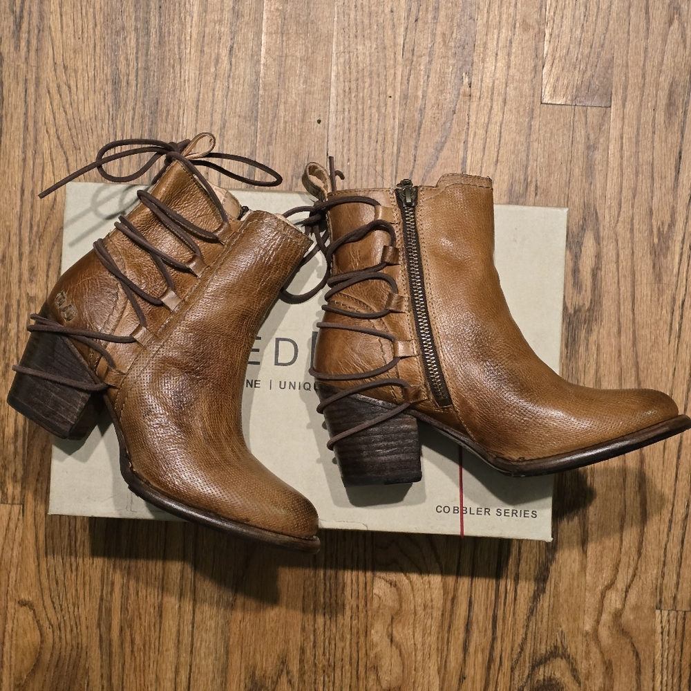 BED|STU Blaire... Brown Leather Ankle Boots with Lace Accents